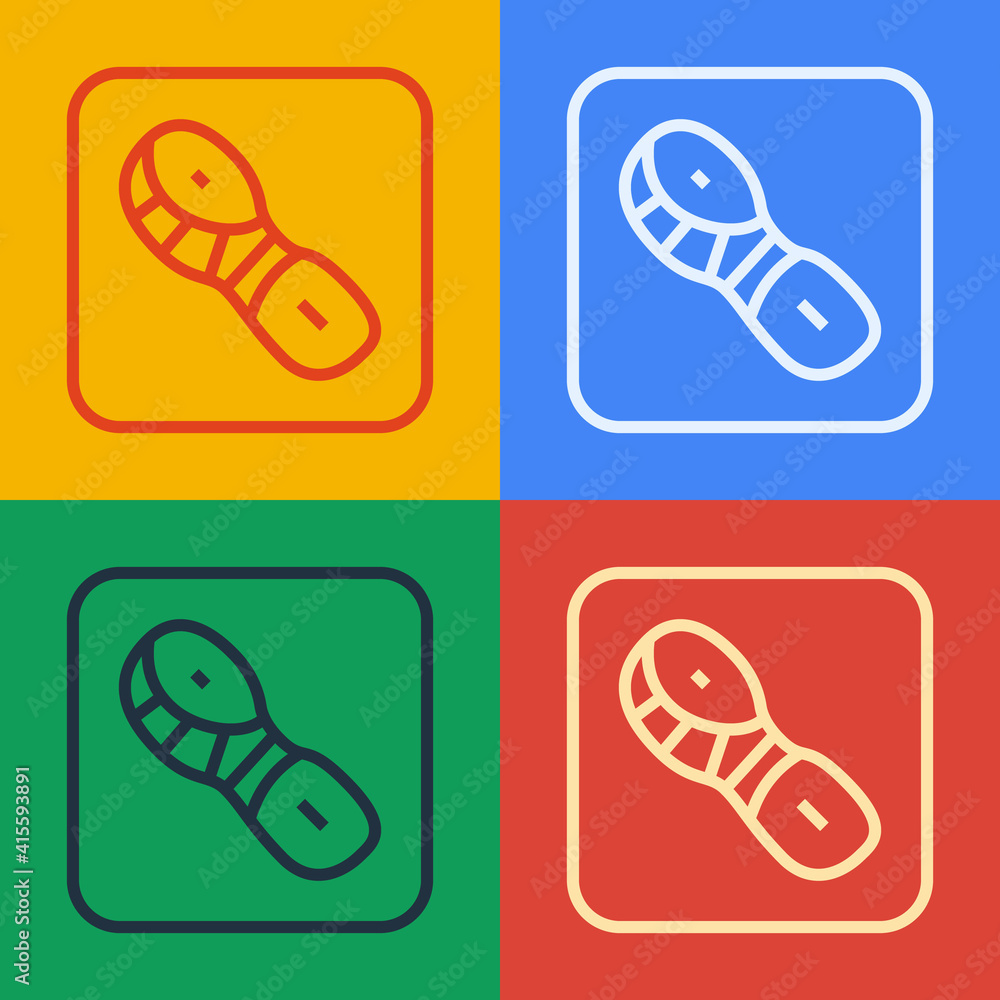 Pop art line Human footprints shoes icon isolated on color background. Shoes sole. Vector.