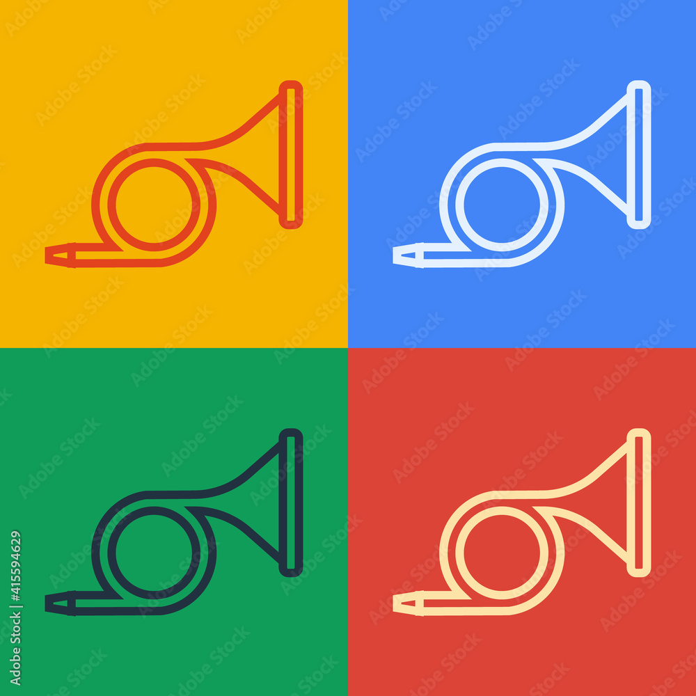 Pop art line Musical instrument trumpet icon isolated on color background. Vector.