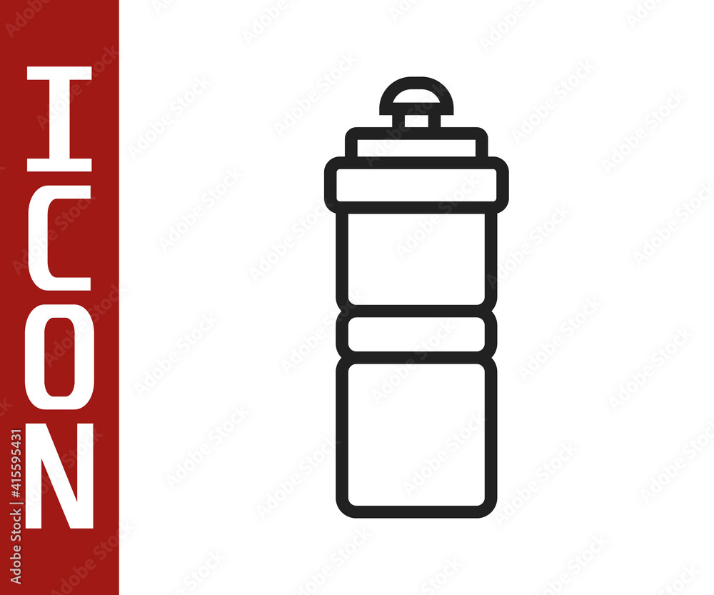 Black line Sport bottle with water icon isolated on white background. Vector.