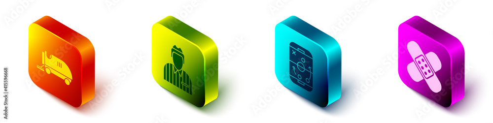 Set Isometric Ice resurfacer, Hockey judge, referee, arbiter, Planning strategy and Crossed bandage 