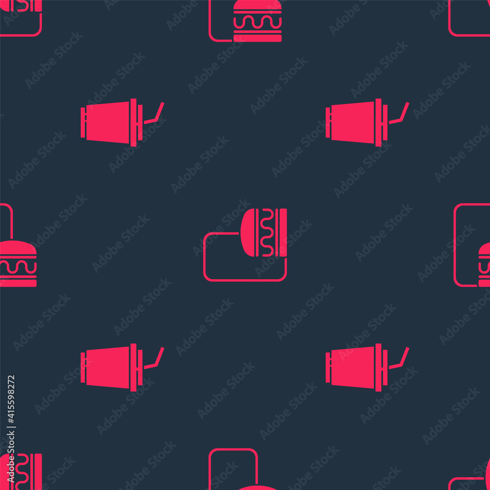 Set Paper glass with water and Online ordering and delivery on seamless pattern. Vector.