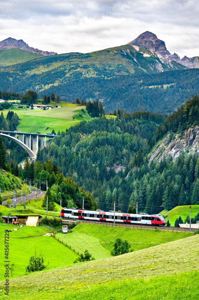 Regional train at the Brenner Railway in the Austrian Alps