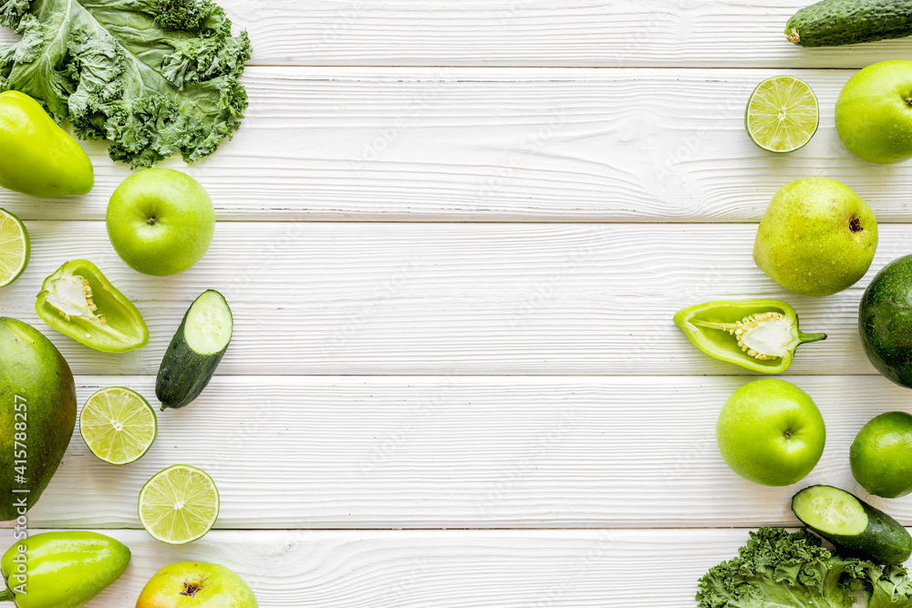 Green vegetables and fruits for detox and healthy vegetarians meal