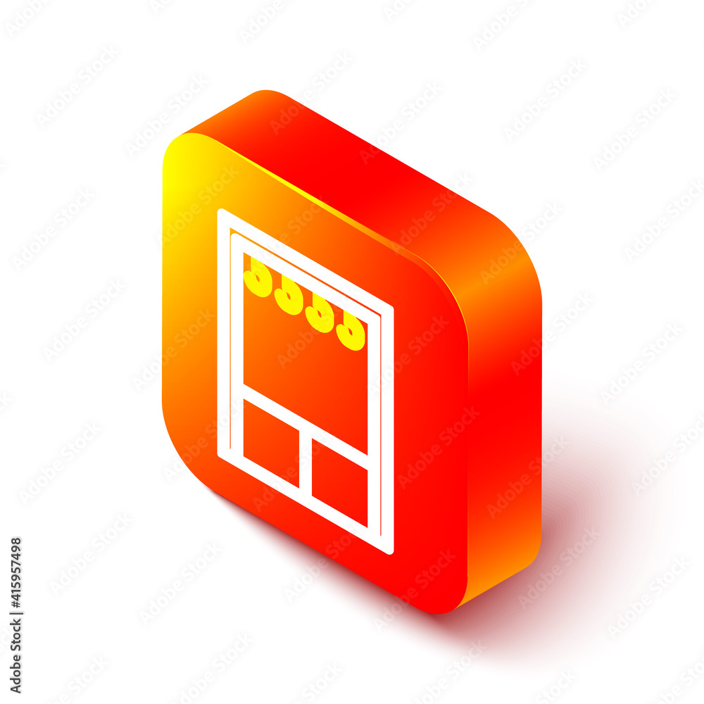 Isometric line Wardrobe icon isolated on white background. Orange square button. Vector Illustration