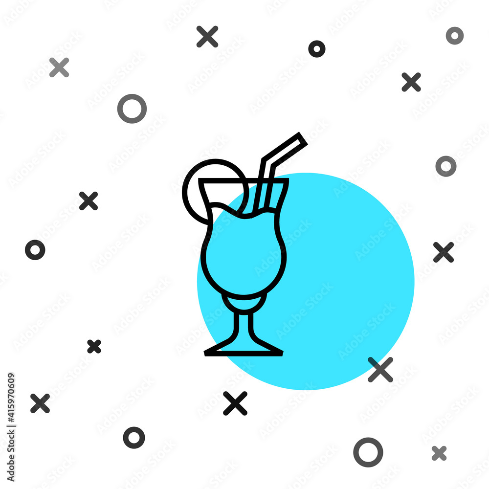 Black line Cocktail and alcohol drink icon isolated on white background. Random dynamic shapes. Vect