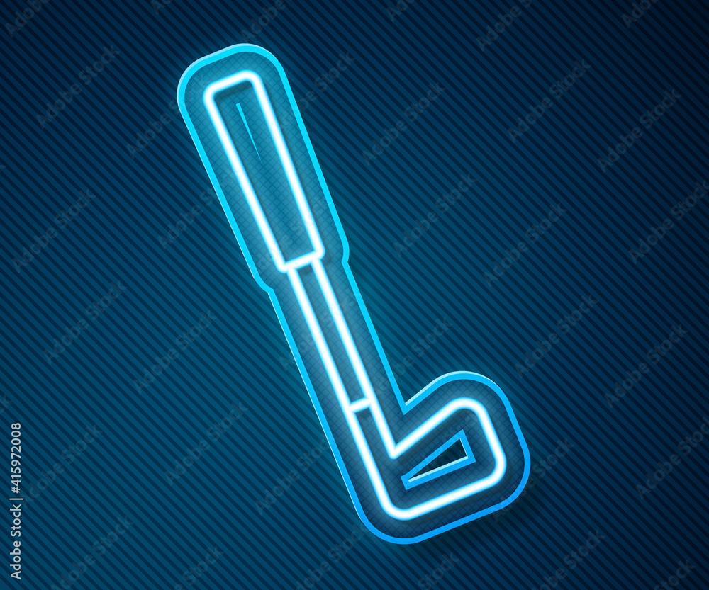 Glowing neon line Golf club icon isolated on blue background. Vector.