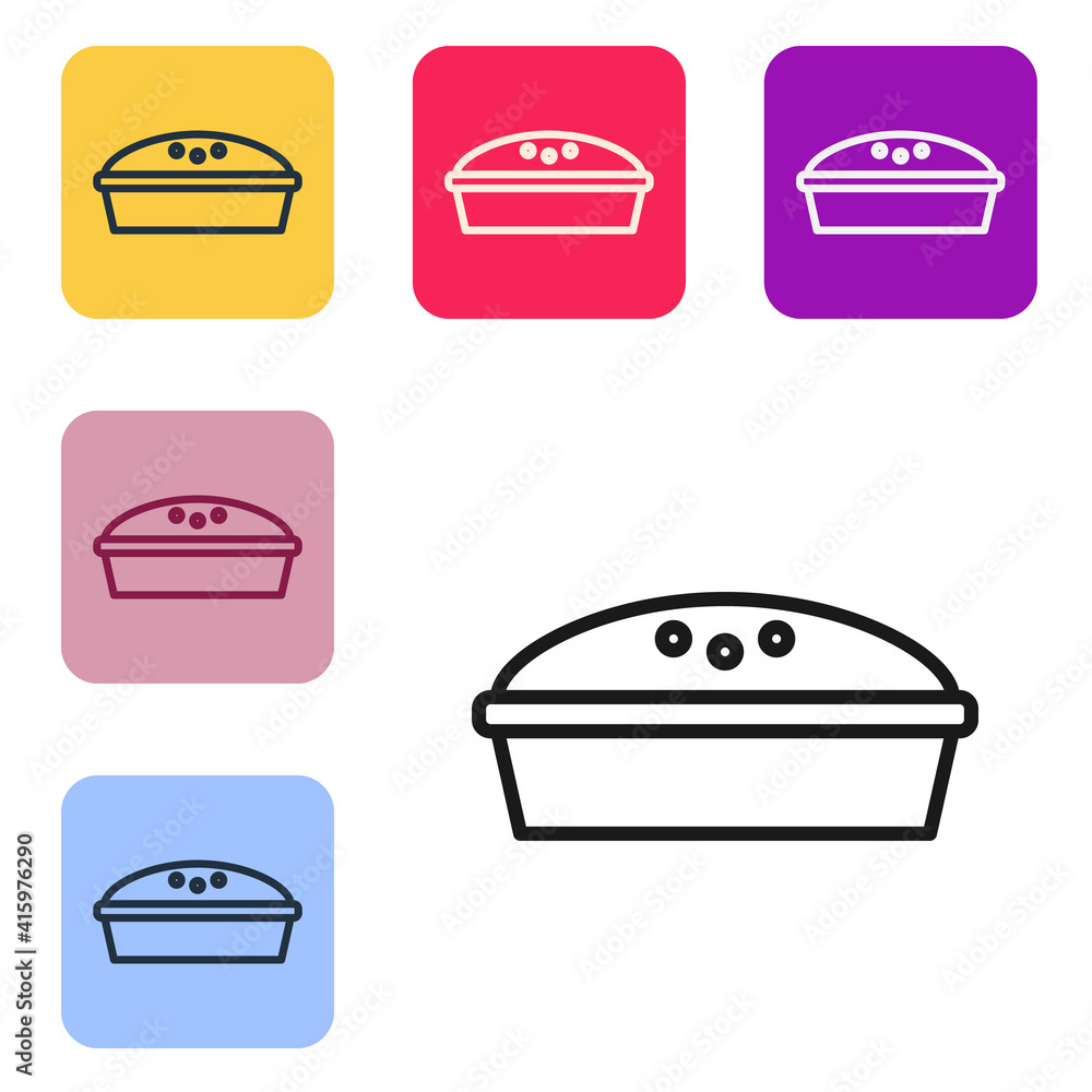 Black line Homemade pie icon isolated on white background. Set icons in color square buttons. Vector