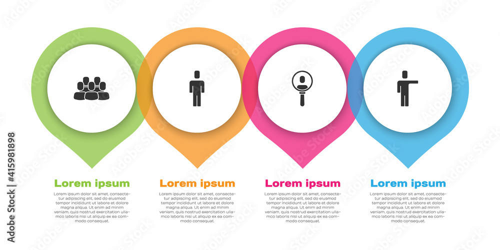 设置项目团队基础、猎头、搜索人员和。业务信息图模板。矢量。