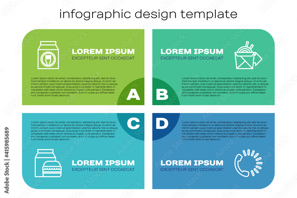 Set line Online ordering and burger delivery, , Food and noodles. Business infographic template. Vec