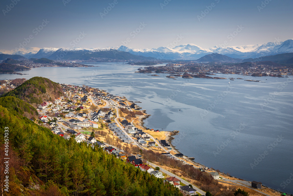 Beautiful landscape of the Norwegian Sea fjords at sunny day, Norway