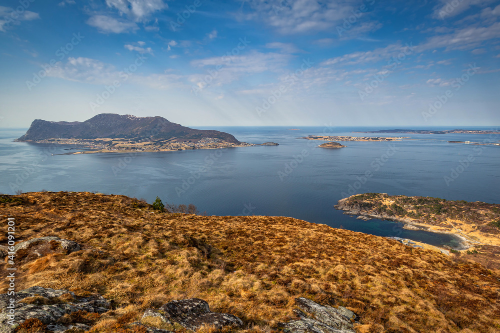 Beautiful landscape of the Norwegian Sea fjords at sunny day, Norway