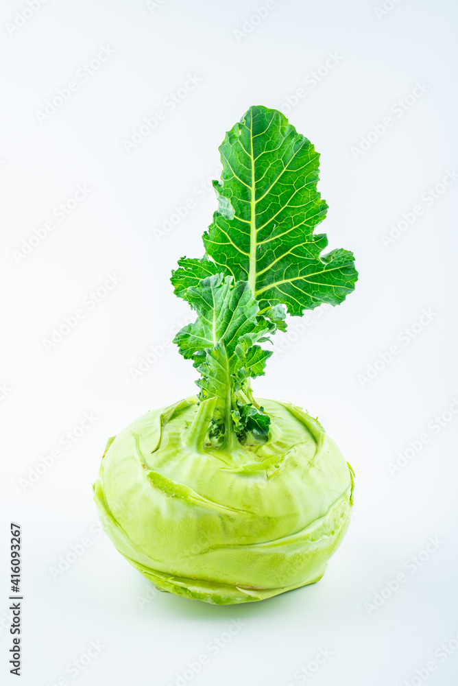 Fresh vegetable kohlrabi on white background