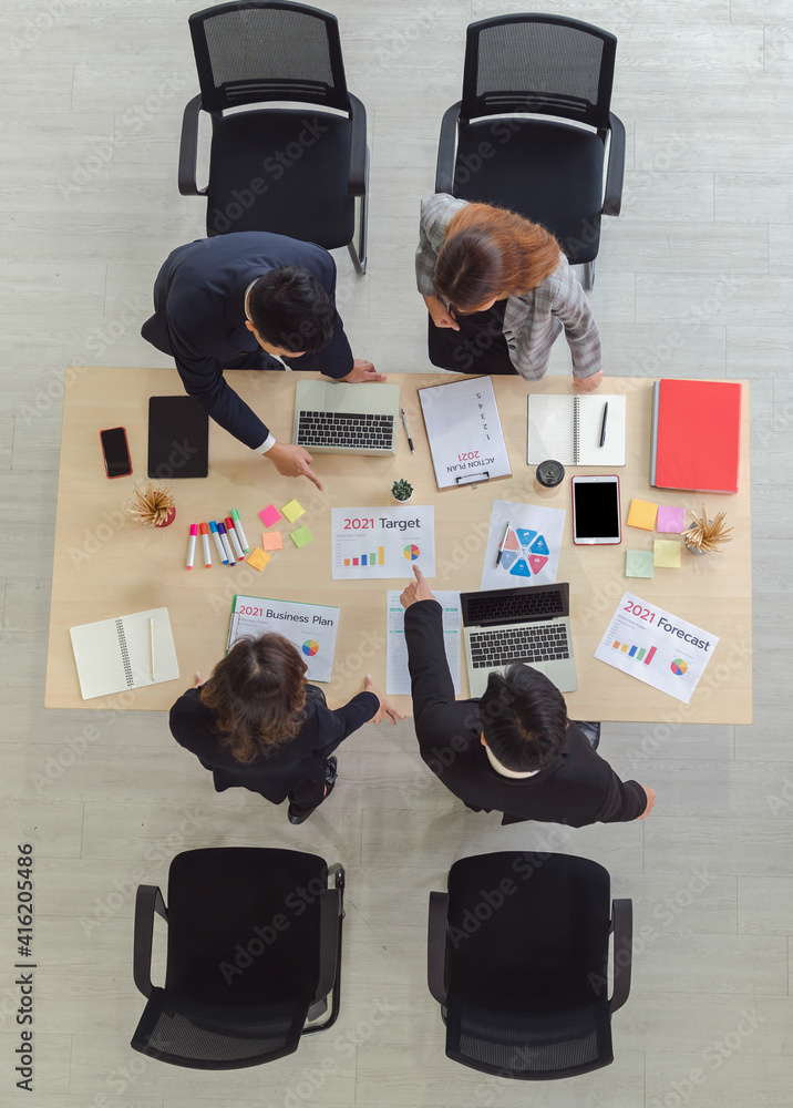 top view group of business people meeting in board room