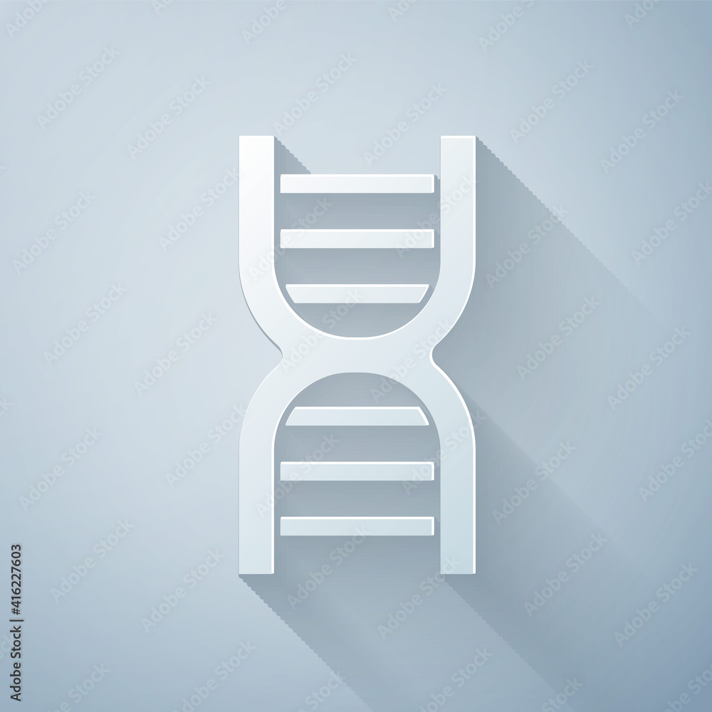 灰色背景上分离的剪纸DNA符号图标。纸艺风格。矢量。