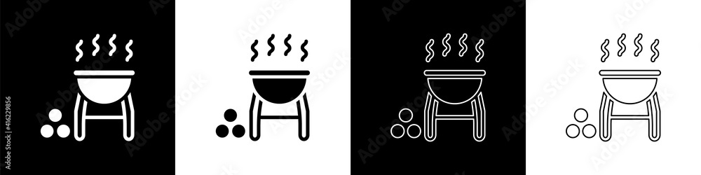 Set Barbecue grill icon isolated on black and white background. BBQ grill party. Vector.