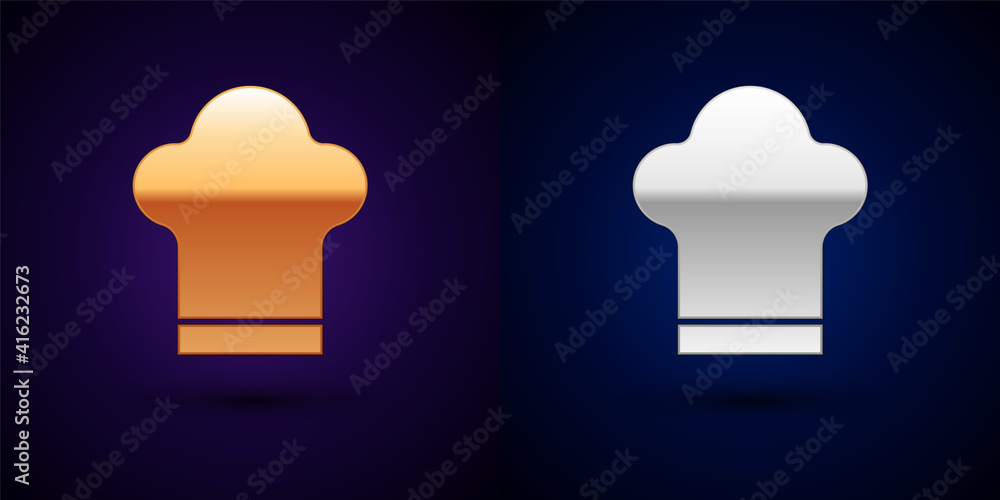 Isometric Chef hat icon isolated on orange and pink background. Cooking symbol. Cooks hat. Hexagon b