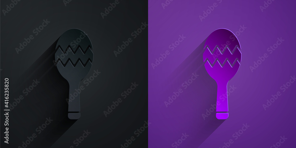 Paper cut Maracas icon isolated on black on purple background. Music maracas instrument mexico. Pape