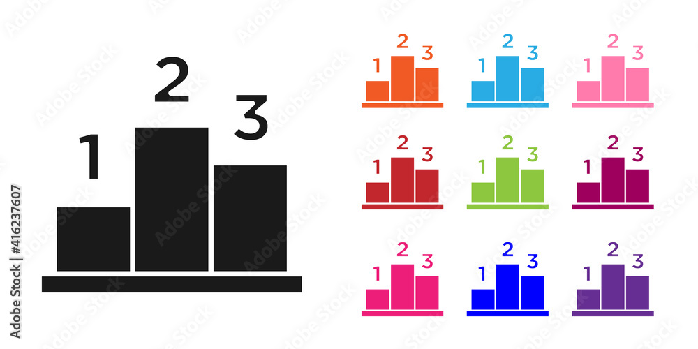 黑色奖在白色背景上孤立的体育冠军领奖台图标上。将图标设置为彩色。矢量。