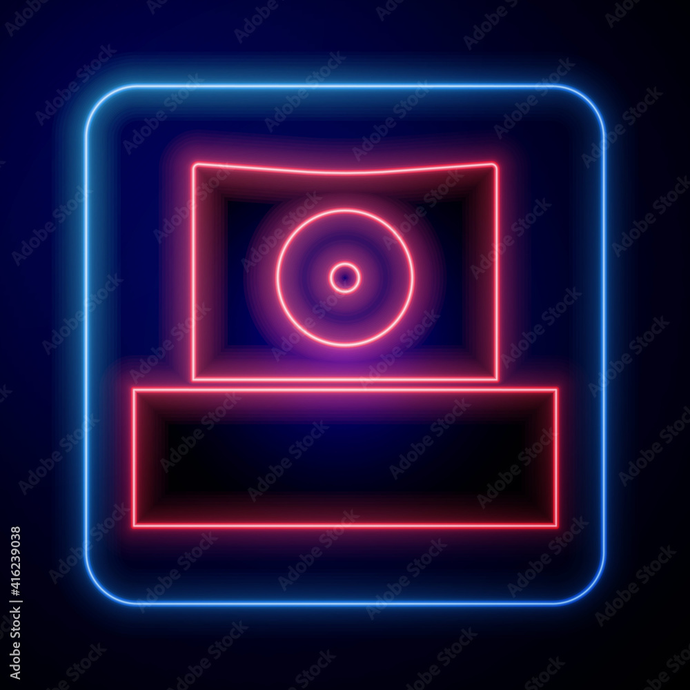 Glowing neon Spray can nozzle cap icon isolated on black background. Vector.