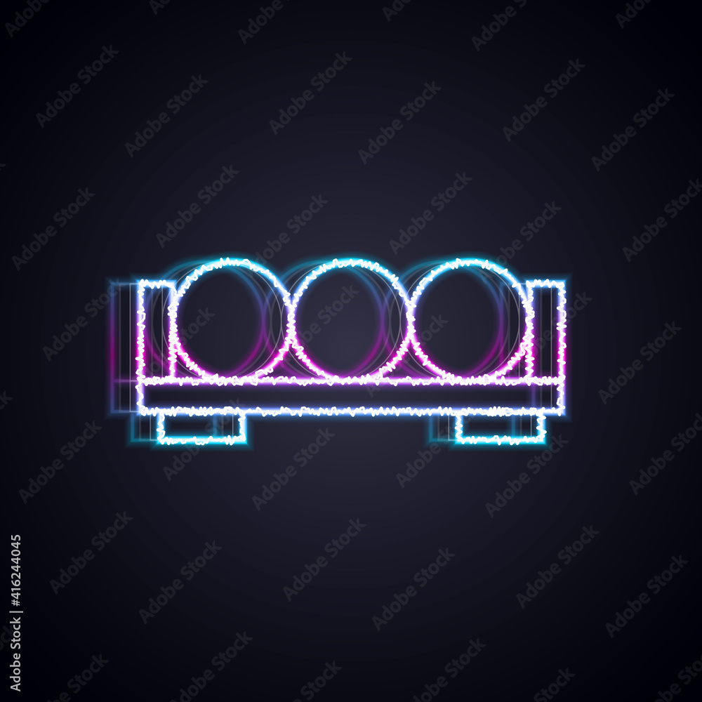 Glowing neon line Billiard balls on a stand icon isolated on black background. Billiard balls on a s