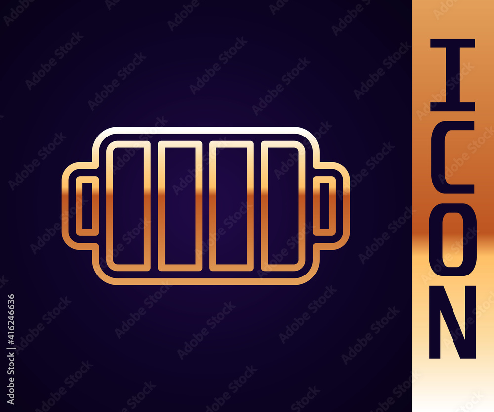 Gold line Barbecue grill icon isolated on black background. BBQ grill party. Vector.