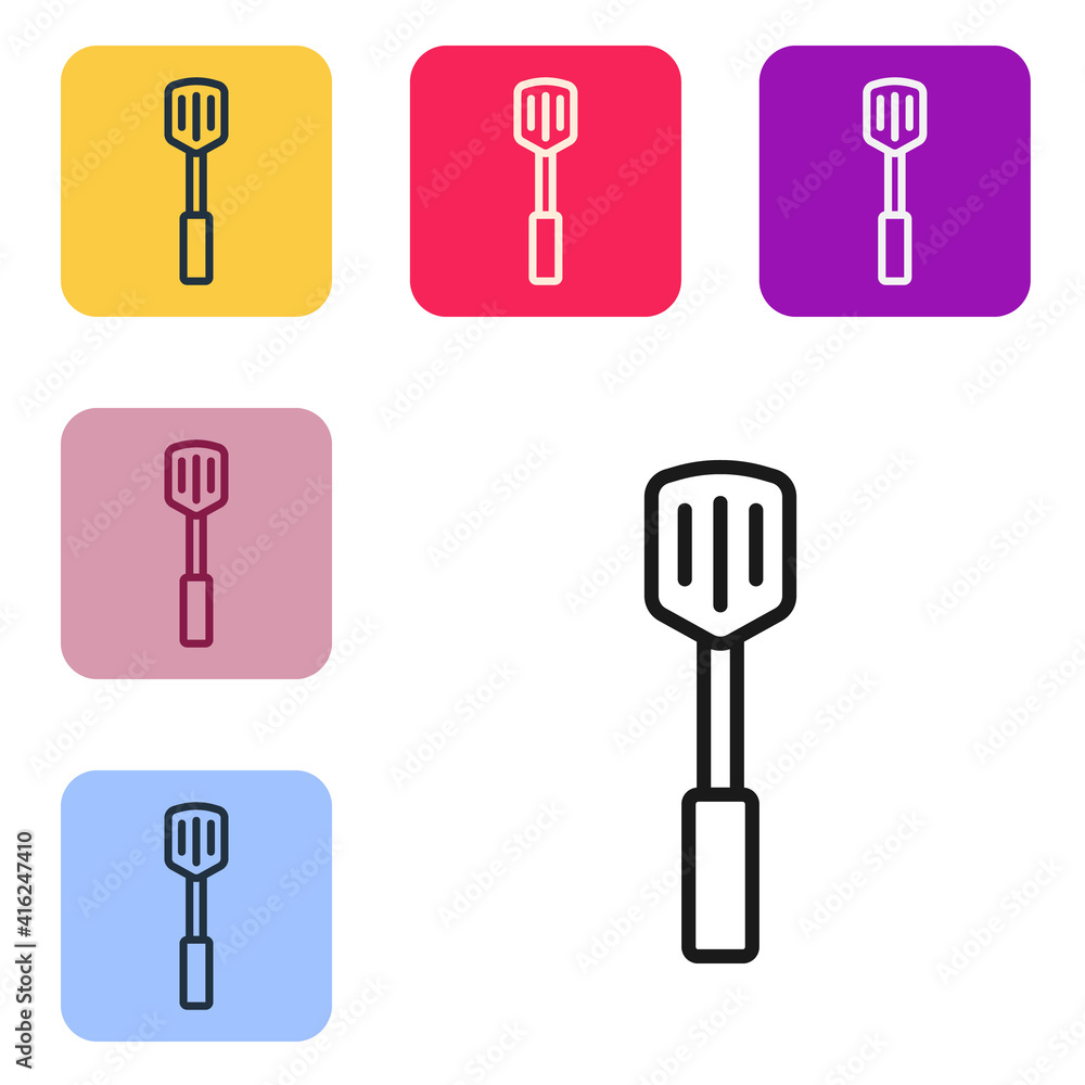 Black line Barbecue spatula icon isolated on white background. Kitchen spatula icon. BBQ spatula sig