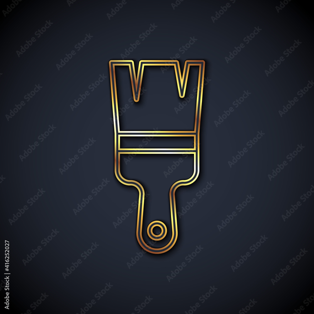 Gold line Paint brush icon isolated on black background. Vector.