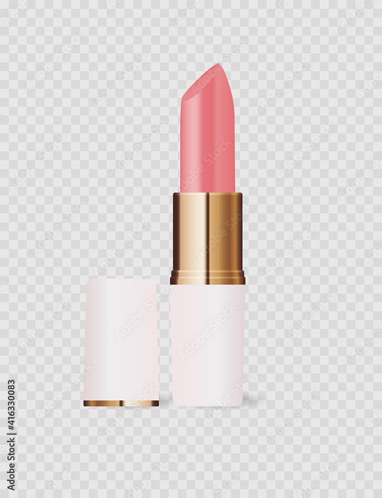 Realistic 3D light pink lipstick icon isolated on transparent background. Vector Illustration