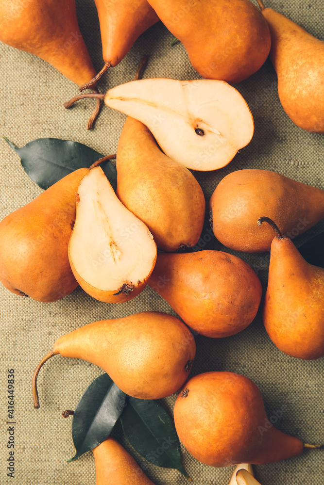 Fresh ripe pears on table