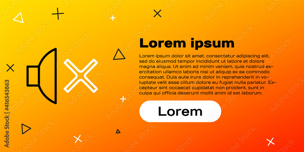 线路扬声器静音图标隔离在黄色背景上。无声音图标。音量关闭符号。彩色熄灭
