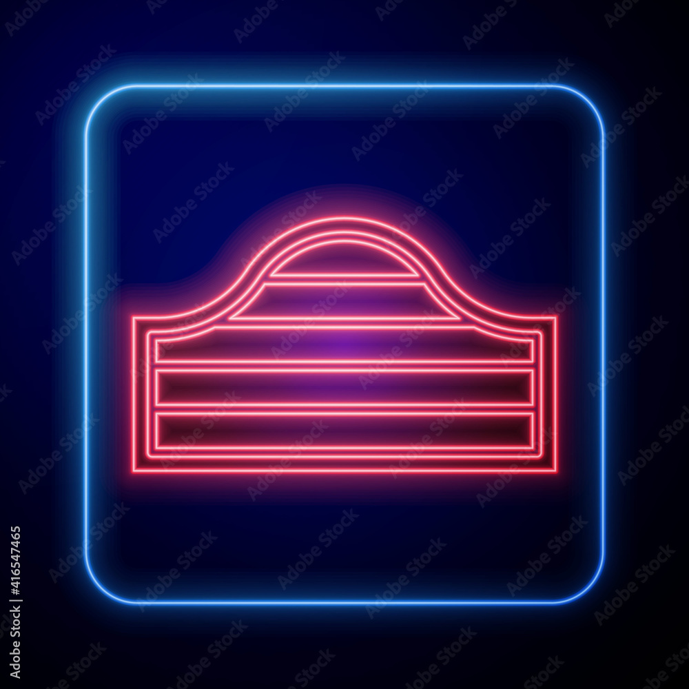 Glowing neon Old western swinging saloon door icon isolated on blue background. Vector.