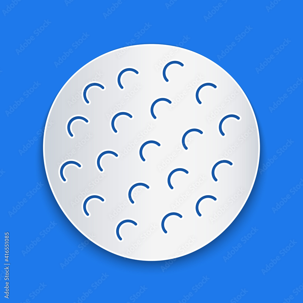 Paper cut Golf ball icon isolated on blue background. Paper art style. Vector.