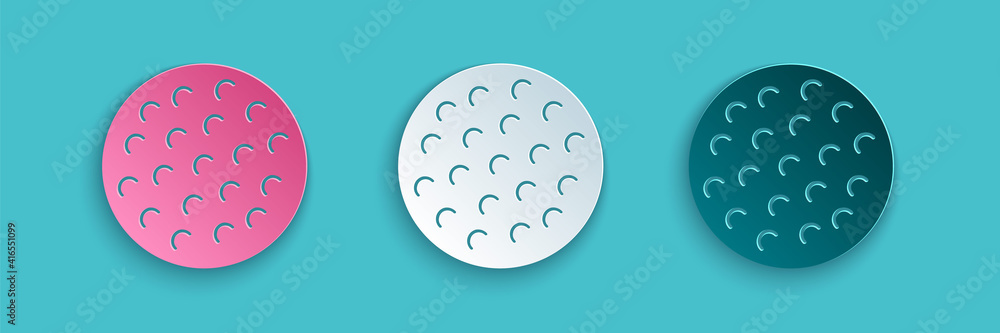 Paper cut Golf ball icon isolated on blue background. Paper art style. Vector.