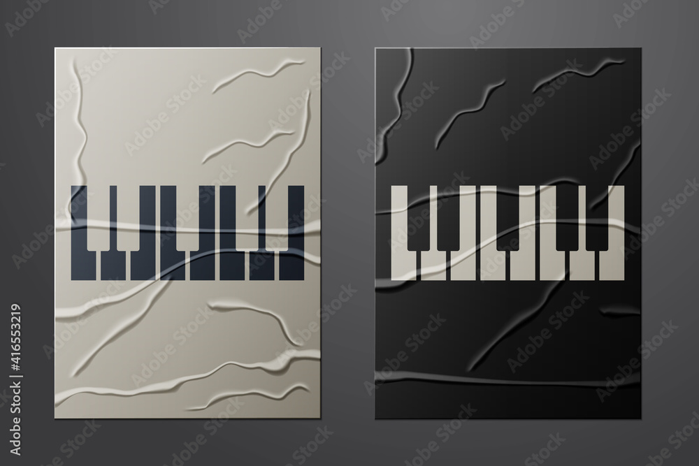 White Music synthesizer icon isolated on crumpled paper background. Electronic piano. Paper art styl