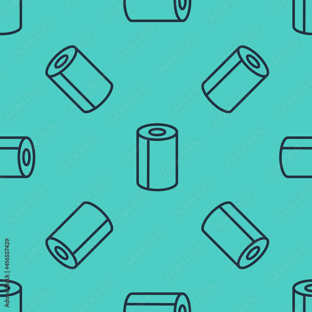 Black line Paper towel roll icon isolated seamless pattern on green background. Vector.