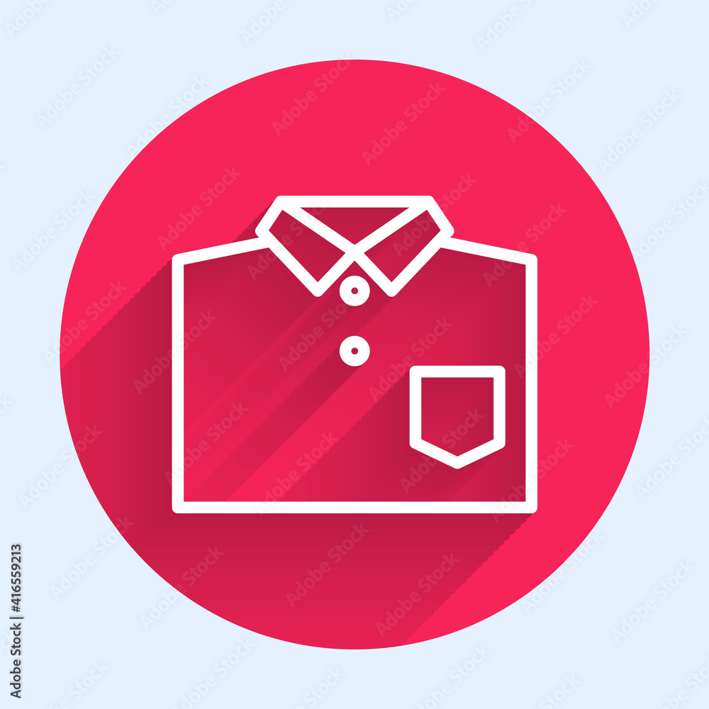 White line Bowling shirt icon isolated with long shadow. Red circle button. Vector.