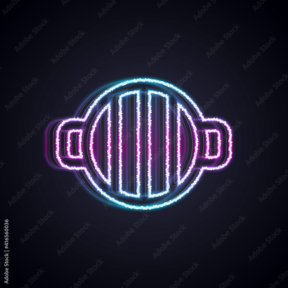 Glowing neon line Barbecue grill icon isolated on black background. BBQ grill party. Vector.