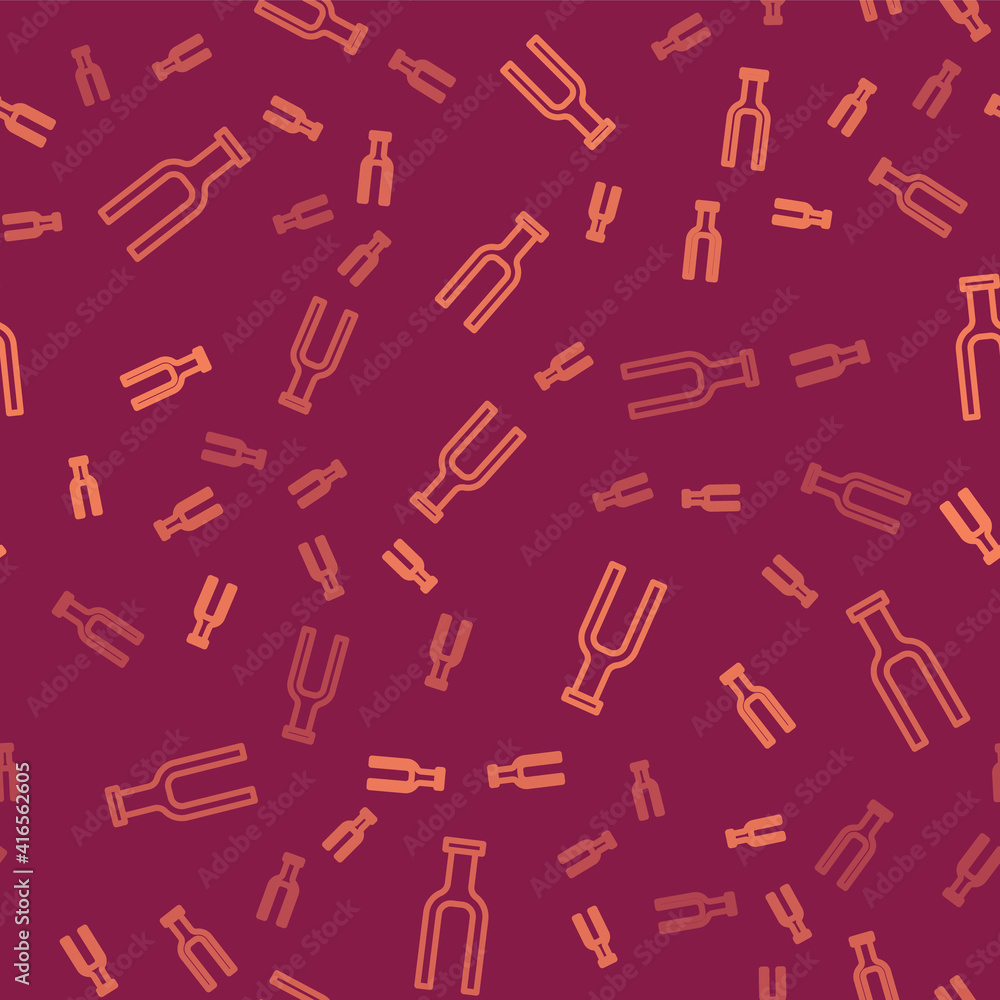 Brown line Bicycle suspension fork icon isolated seamless pattern on red background. Sport transport