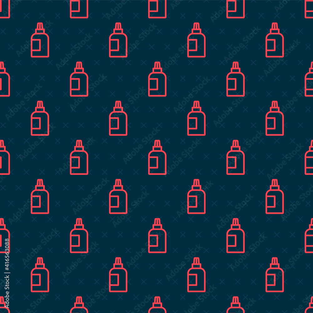 Red line Paint, gouache, jar, dye icon isolated seamless pattern on black background. Vector.