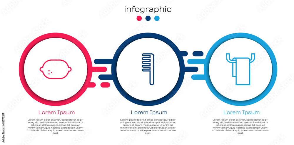 设置线柠檬，发刷和毛巾衣架。商业信息图模板。矢量。