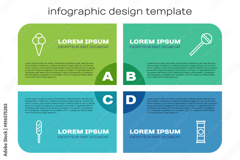 玉米狗、华夫饼冰淇淋、巧克力棒和棒棒糖。商业信息图表templa