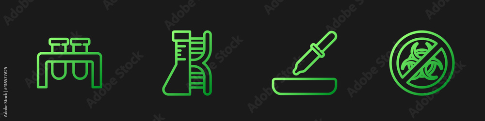 设置移液管、试管和烧瓶、DNA研究、搜索和停止转基因。渐变色图标。Vect
