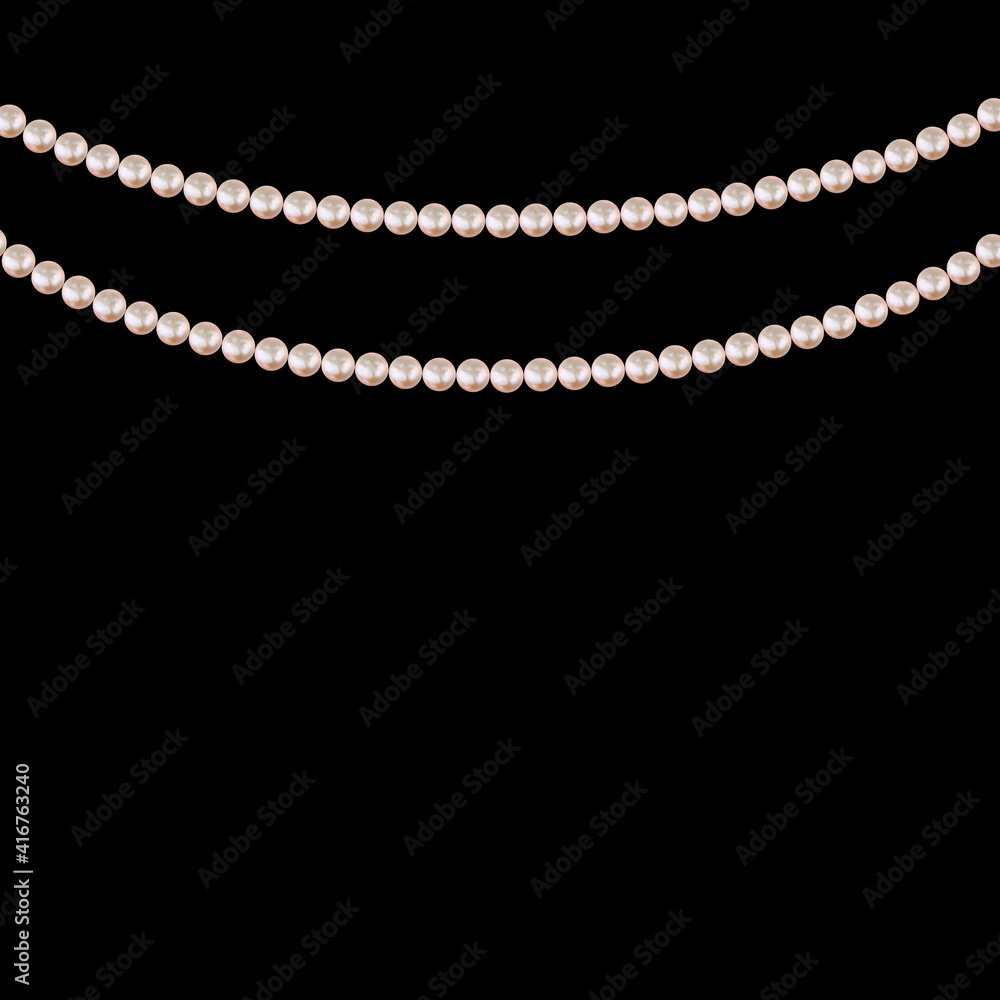 Realistic string of pearls on black background. Vector Illustration