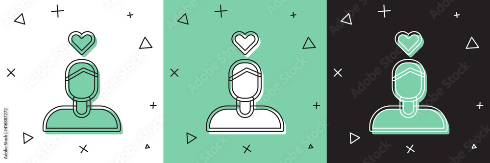 Set Romantic man icon isolated on white and green, black background. Happy Valentines Day. Vector.