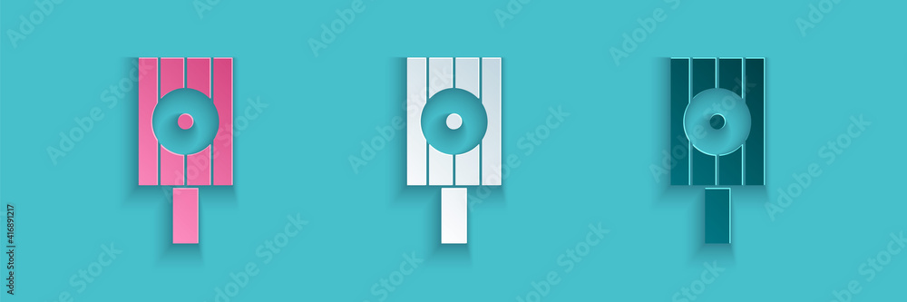 Paper cut Spray can nozzle cap icon isolated on blue background. Paper art style. Vector.