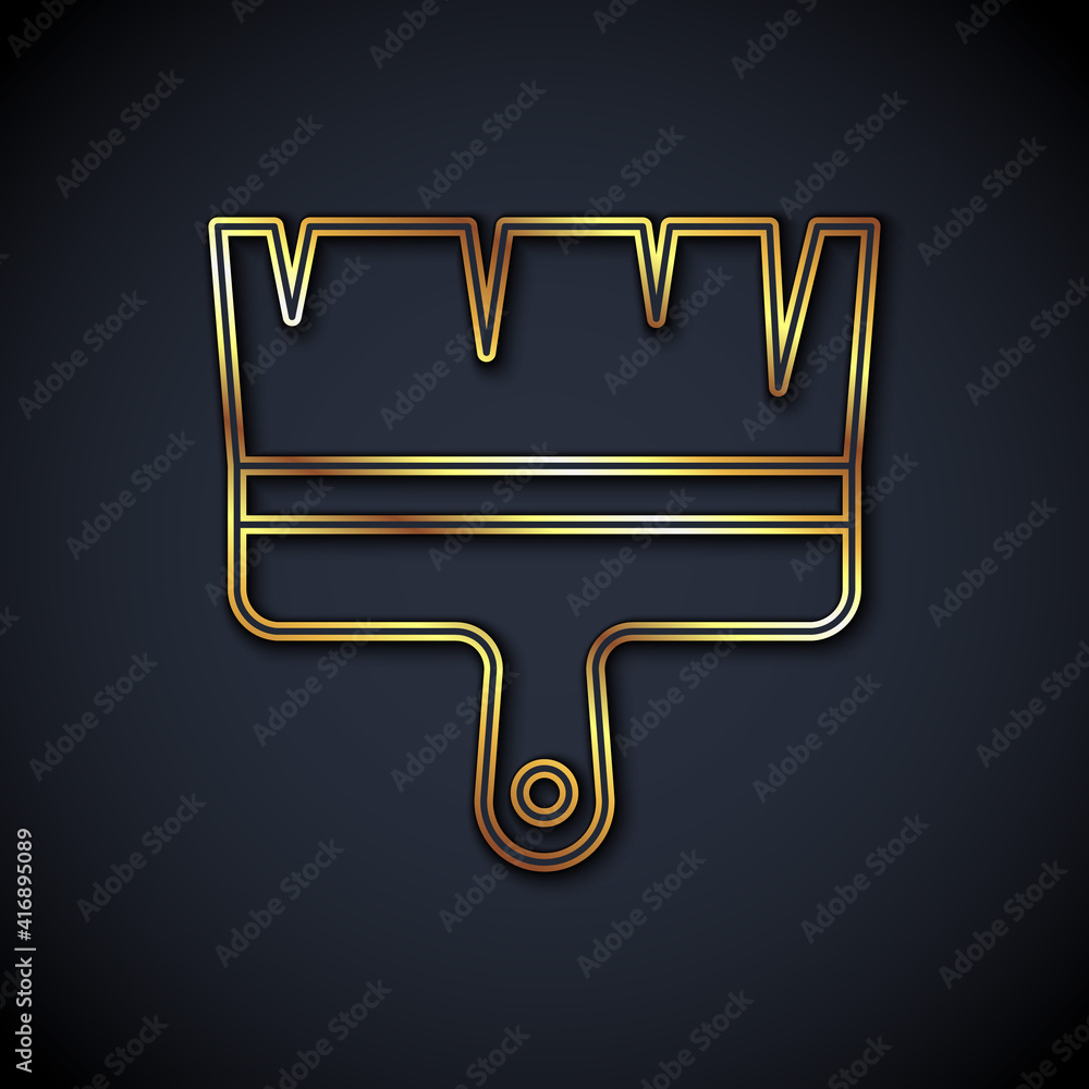 Gold line Paint brush icon isolated on black background. Vector.