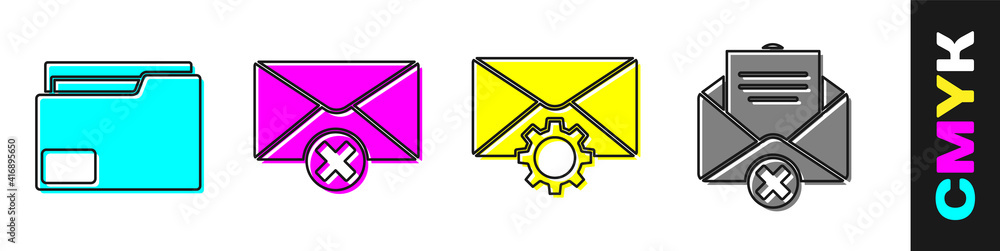 设置文档文件夹、删除信封、信封设置和删除信封图标。矢量。