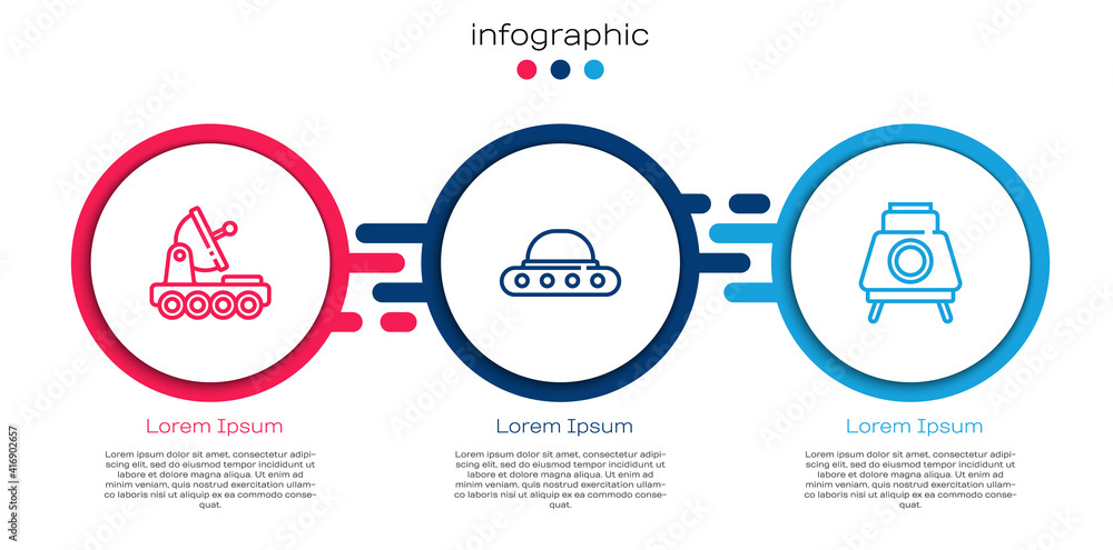 设定路线火星车、UFO飞行飞船和。商业信息图表模板。矢量。