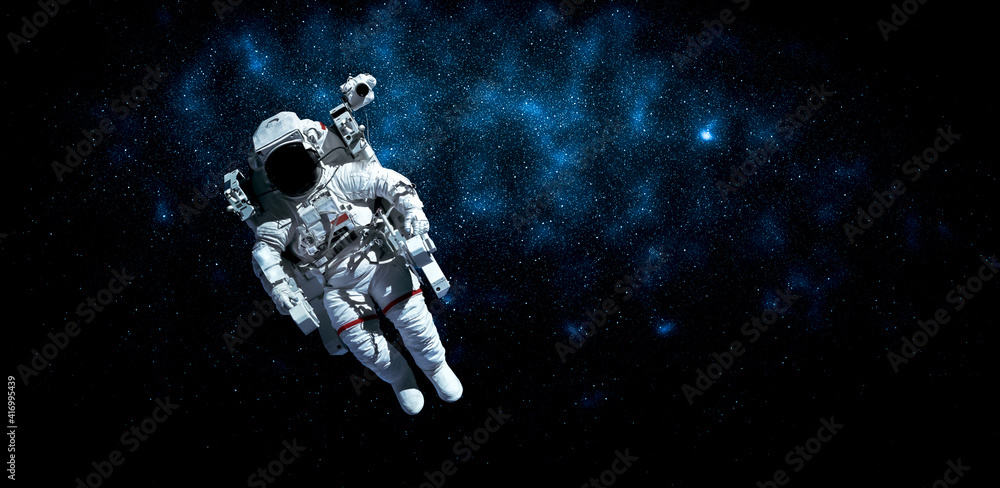 Astronaut spaceman do spacewalk while working for space station in outer space . Astronaut wear full