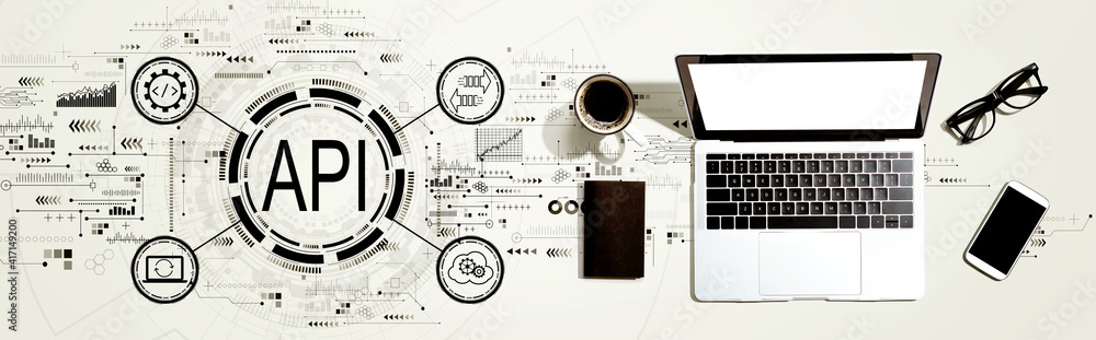 API - application programming interface concept with a laptop computer on a desk